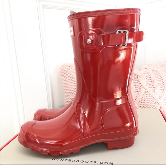 HUNTER Original Short Military Red Gloss Boots. - Picture 1 of 2